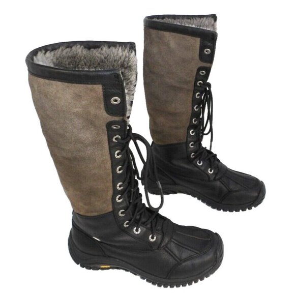UGG Adirondack Event waterproof black & tan lace up fur lined boots women's 8 - Picture 5 of 9